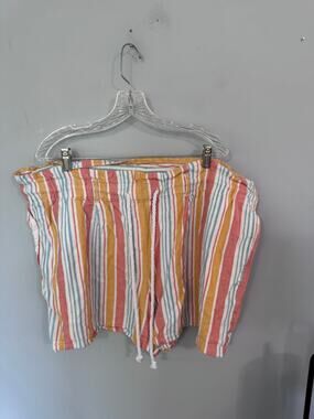 a.n.a. Striped Linen & Rayon Blend Pull On Shorts Women's Plus Size 2X w Pockets